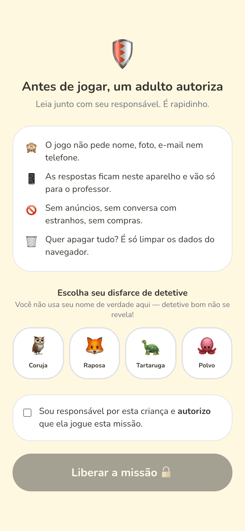 Guardian consent in human language: four clear promises and a detective codename instead of a real name.