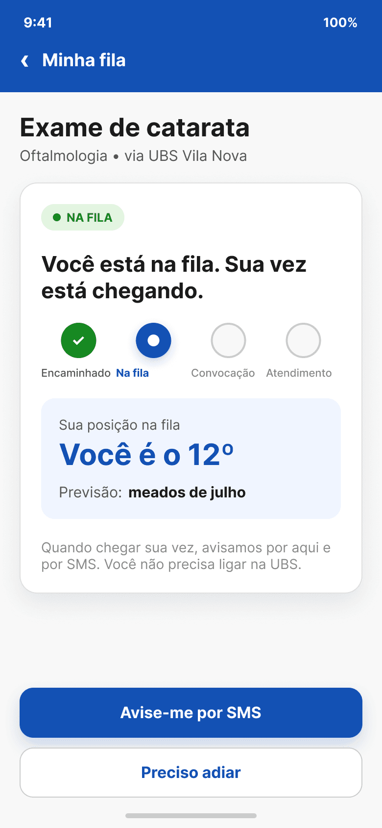 Card de Fila (tela-herói)